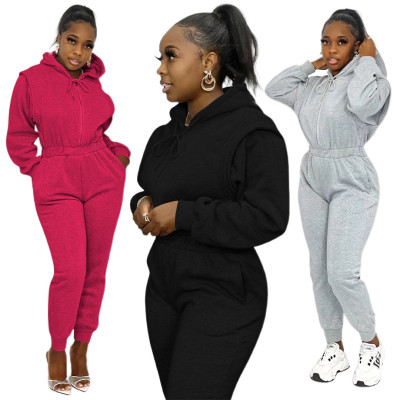New casual solid color thick velvet loose jumpsuit