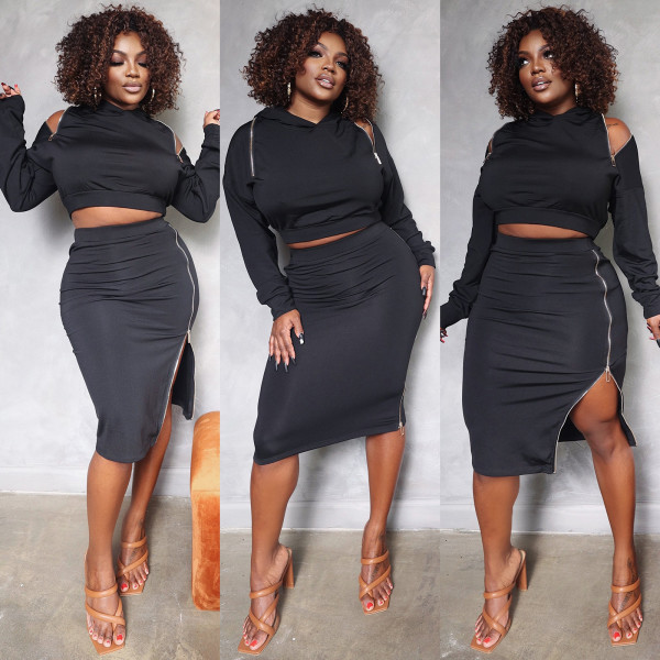 Ladies split zipper strapless sexy double zipper nightclub suit