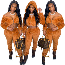 New casual two-piece hooded double-faced fleece cardigan