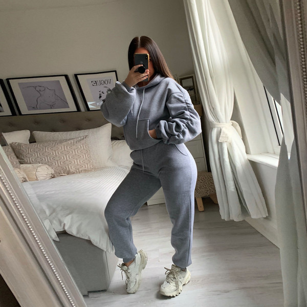Quality new piled sleeve suit casual fashion sports suit