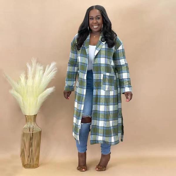 Women's fashion classic long thick plaid suit tie tie plaid woolen coat
