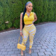 Autumn women's new style solid color lapel sleeveless top and high waist printed trousers suit