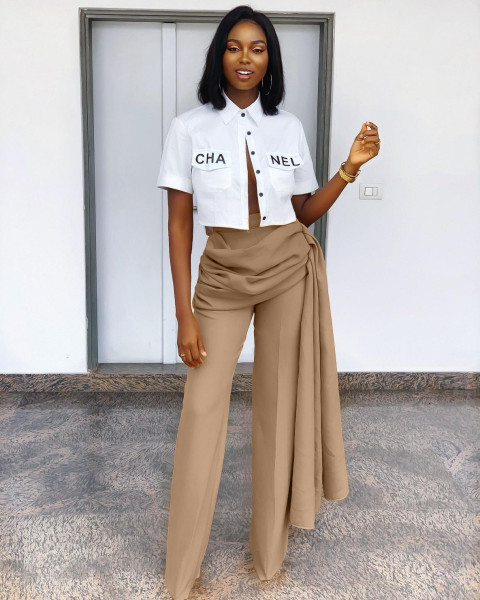 New casual fashion beltless straight mid-waist pants