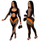 2021 new sexy and fashionable nightclub print round neck two-piece suit