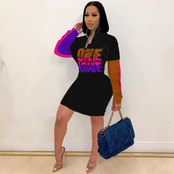 Casual fashion graffiti long sleeve dress plus size