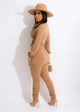 New product fashion casual drawstring pleated solid color two-piece suit