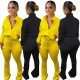 New casual solid color cardigan sports two-piece suit