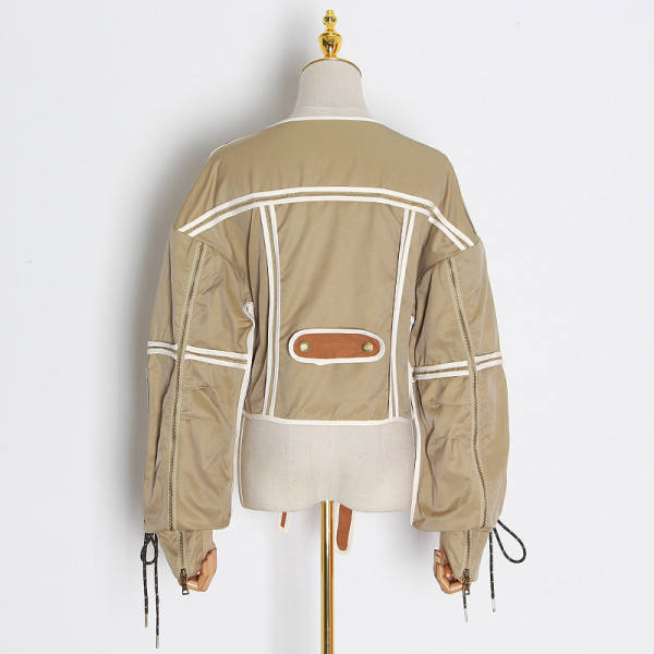 2021 autumn new personality design sense contrast color fight receiving waist careful machine coat jacket women