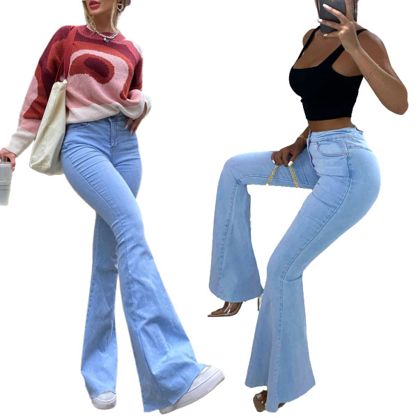 Women's ins net celebrity same style denim high-waisted leg-length flared pants women