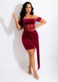 New women's high-stretch Korean velvet wrap chest slim sexy dress