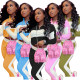 Women's cute color matching striped sweatshirt sports two-piece suit