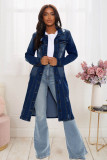 Fashion women's ripped long-sleeved denim windbreaker jacket cardigan denim cloak dress