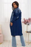 Fashion women's ripped long-sleeved denim windbreaker jacket cardigan denim cloak dress