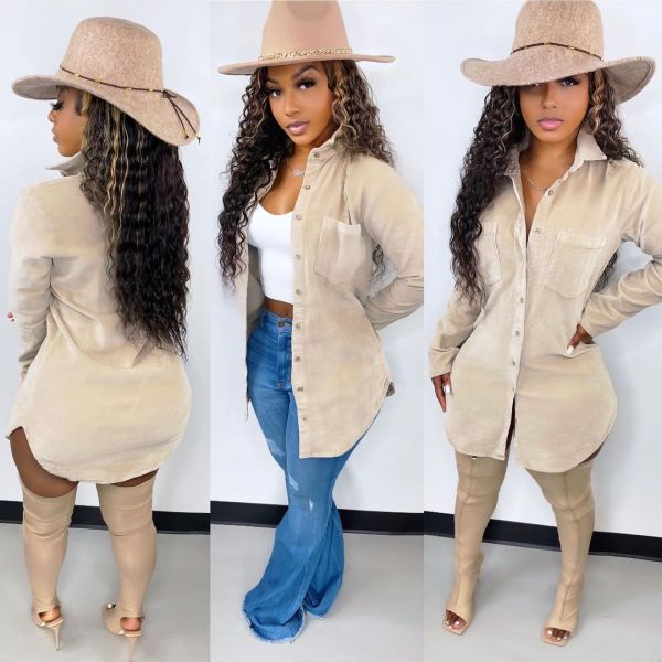 Women's 2022 spring new cute corduroy shirt dress