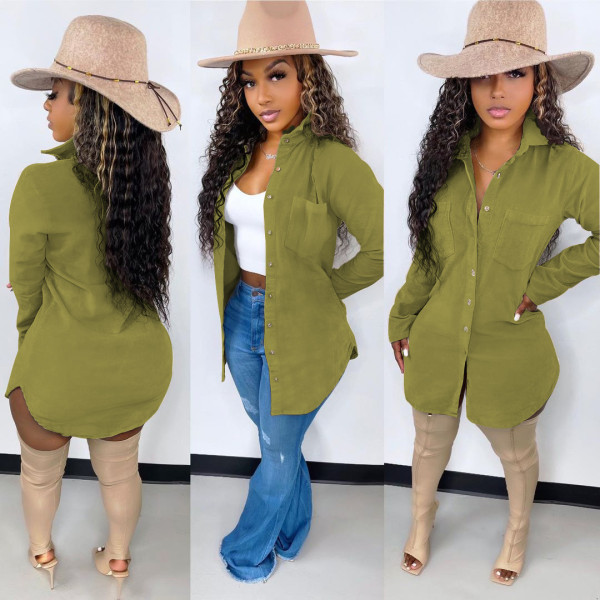 Women's 2022 spring new cute corduroy shirt dress