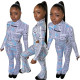Women's digital letter printing round neck blouse coveralls flared pants 2-piece set