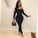 Women's jumpsuit sexy tube top long-sleeved suspender jumpsuit shrink winter