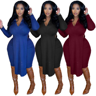 Women's sexy V-neck split blouse pit strip two-piece suit