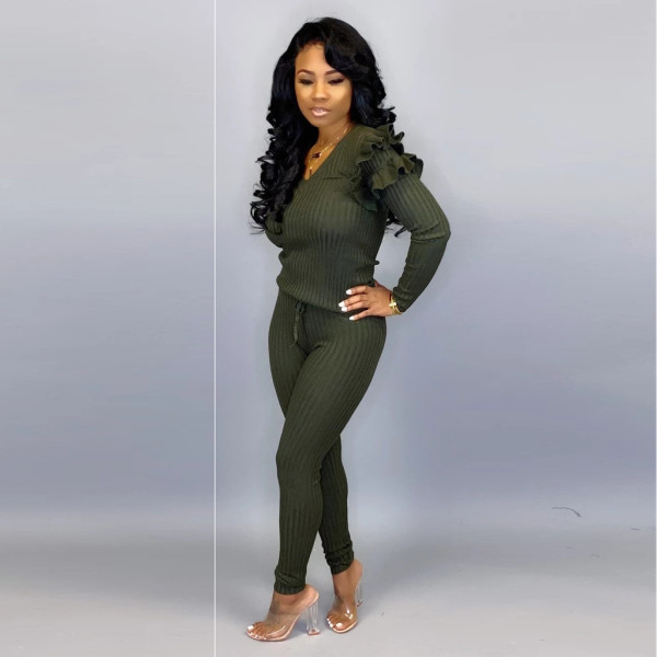 Cotton sexy women's fashion casual suit with wooden ears
