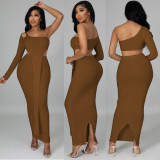 Women's single-sleeve strapless asymmetric fashion sexy skirt suit