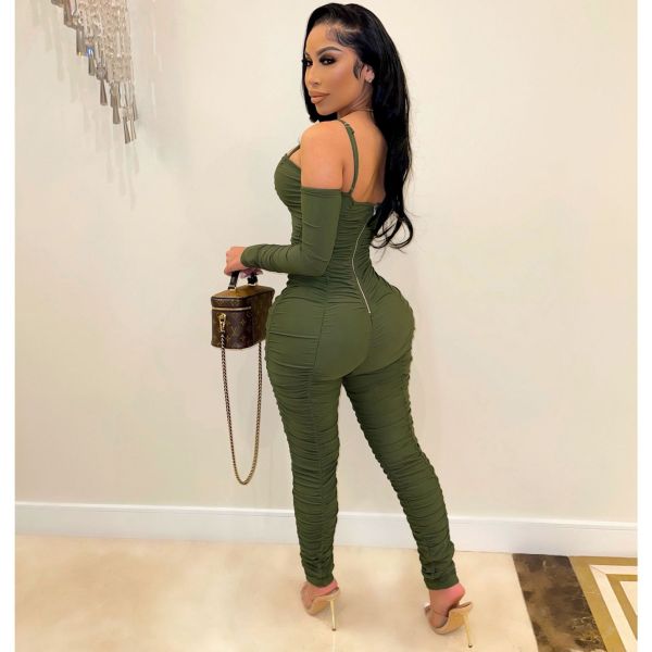 Women's jumpsuit sexy tube top long-sleeved suspender jumpsuit shrink winter