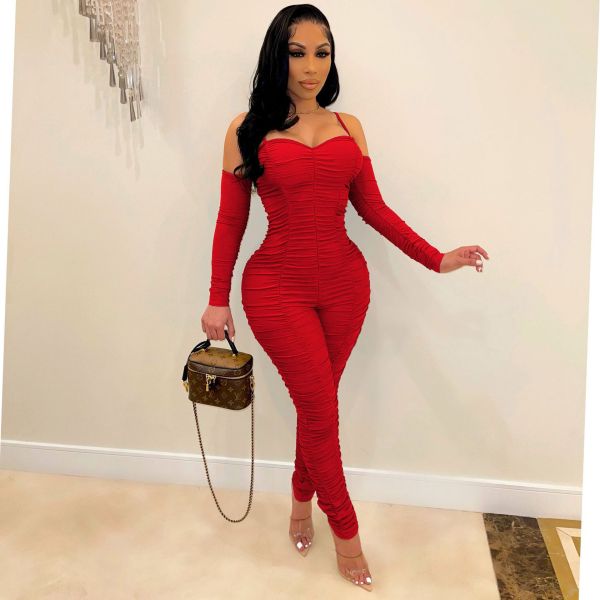 Women's jumpsuit sexy tube top long-sleeved suspender jumpsuit shrink winter