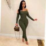 Women's jumpsuit sexy tube top long-sleeved suspender jumpsuit shrink winter