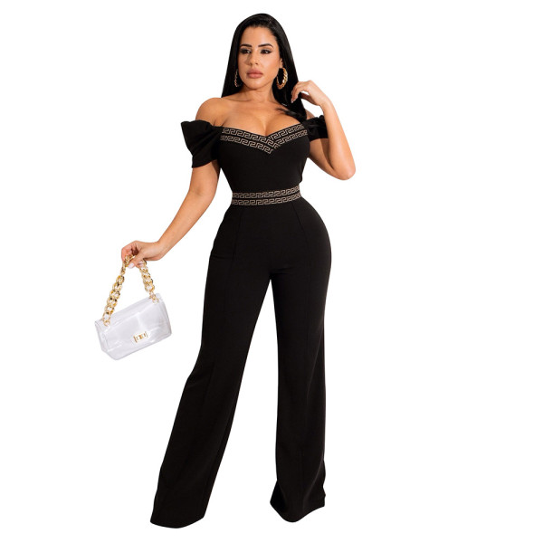 Spring one-neck tube top, puff sleeves, open-stitch decorative jumpsuit women's clothing