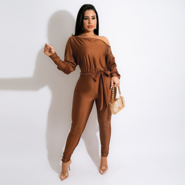 New style hot sale solid color one-shoulder sexy lace-up fashion women's clothing