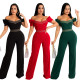 Spring one-neck tube top, puff sleeves, open-stitch decorative jumpsuit women's clothing