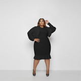 Pure color stitching, plus size skirt, fashion women's dress