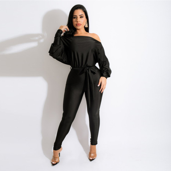 New style hot sale solid color one-shoulder sexy lace-up fashion women's clothing