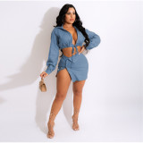 Lace Up Irregular Short Skirt Two-piece Fashion Ladies' Dress