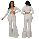 New sexy slim strappy short top women's casual wide-leg pants sequined two-piece suit