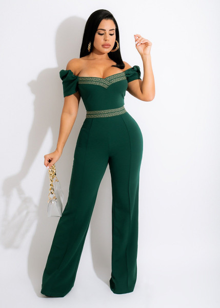 Spring one-neck tube top, puff sleeves, open-stitch decorative jumpsuit women's clothing