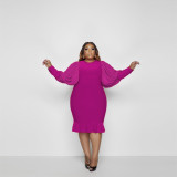 Pure color stitching, plus size skirt, fashion women's dress