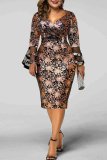 Fashion digital printing stitching perspective polyester mesh new large size dress women