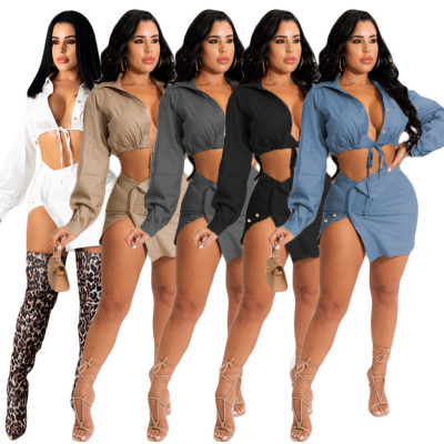 Lace Up Irregular Short Skirt Two-piece Fashion Ladies' Dress