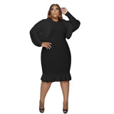 Pure color stitching, plus size skirt, fashion women's dress