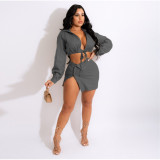 Lace Up Irregular Short Skirt Two-piece Fashion Ladies' Dress