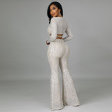 New sexy slim strappy short top women's casual wide-leg pants sequined two-piece suit