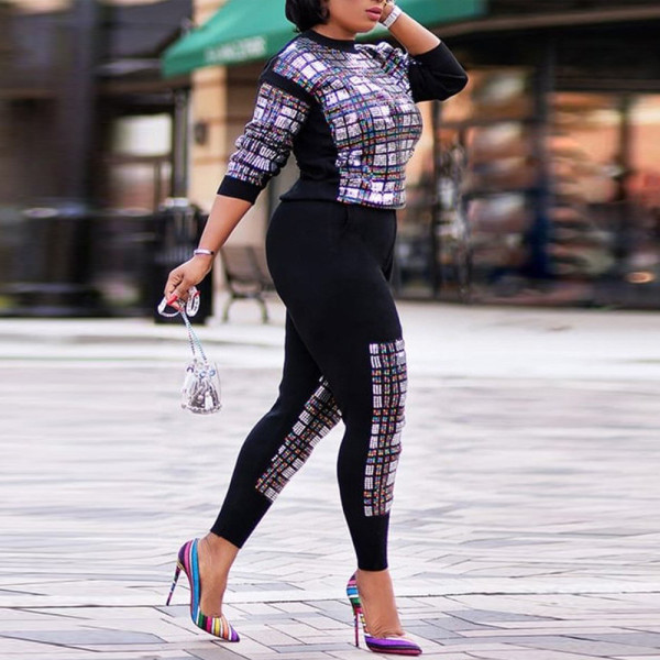 Fashion casual velvet sequin two-piece jacket + pants winter new style