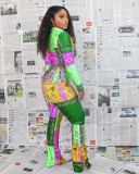 Winter European and American fashion women's independent station AliExpress printed casual jumpsuit