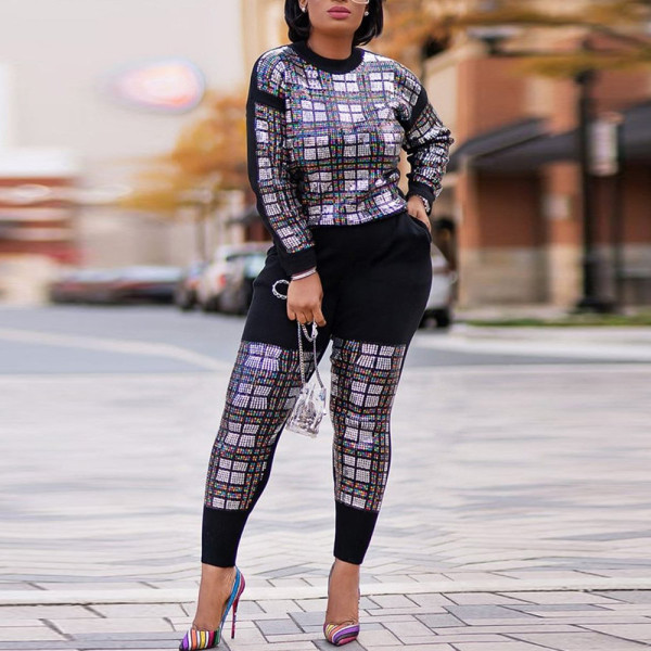 Fashion casual velvet sequin two-piece jacket + pants winter new style