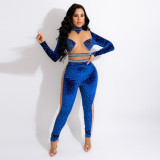 Fashion casual perspective hot drilling velvet texture jumpsuit temperament commuting