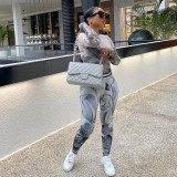 Explosive style mesh printed blouse milk silk printed trousers two-piece suit