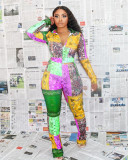 Winter European and American fashion women's independent station AliExpress printed casual jumpsuit