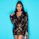 Fashion sexy V-neck sequin wrapped hip dress