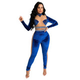 Fashion casual perspective hot drilling velvet texture jumpsuit temperament commuting
