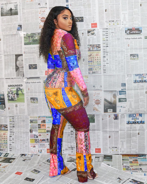 Winter European and American fashion women's independent station AliExpress printed casual jumpsuit